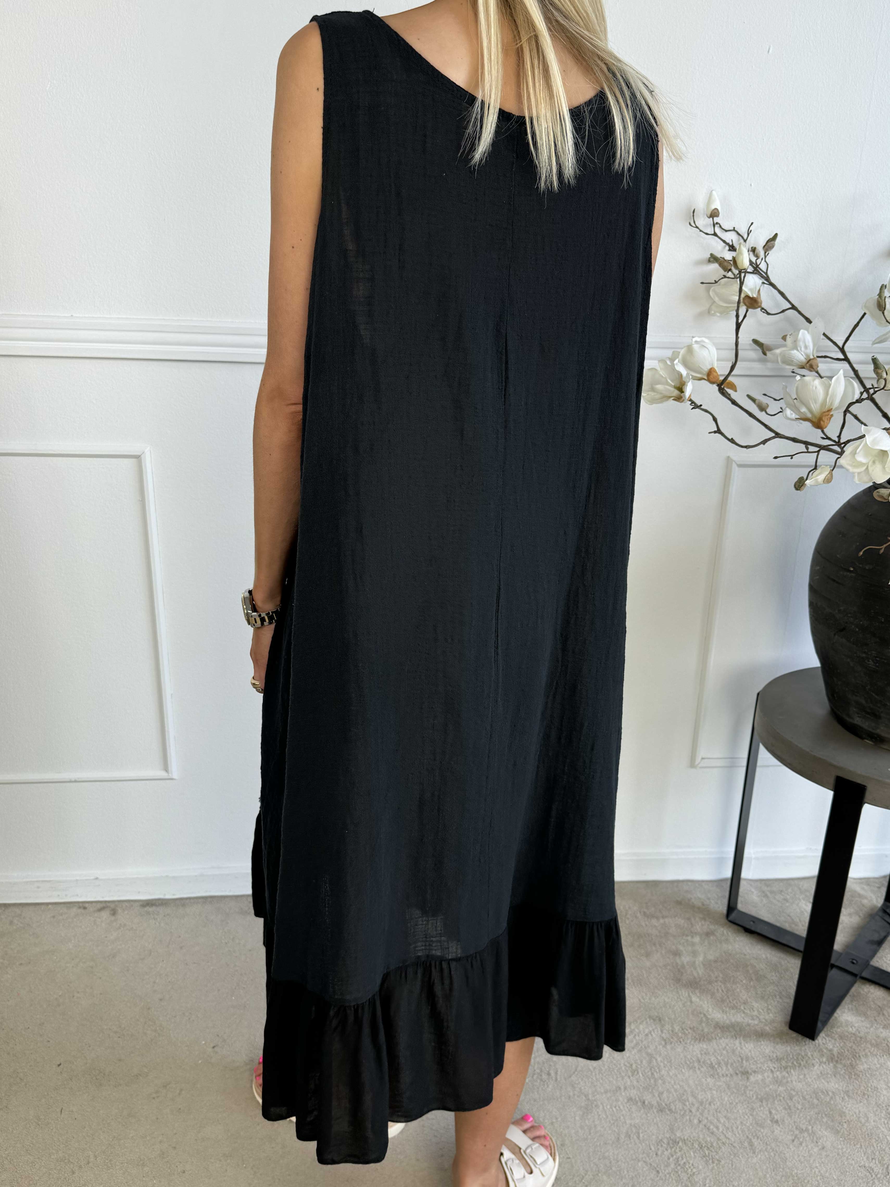 Mille - Sommerkjole i hørlook med flæse